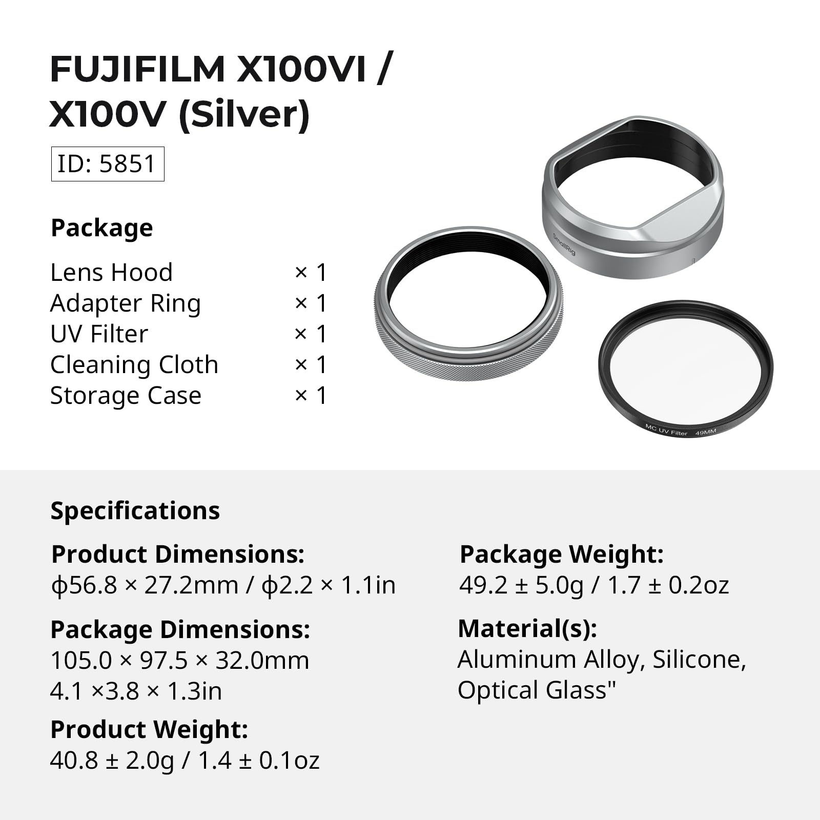 smallrig-5851-uv-filter-mit-gegenlichtblende-silber-f-r-fujifilm-x100vi-x100v image 8