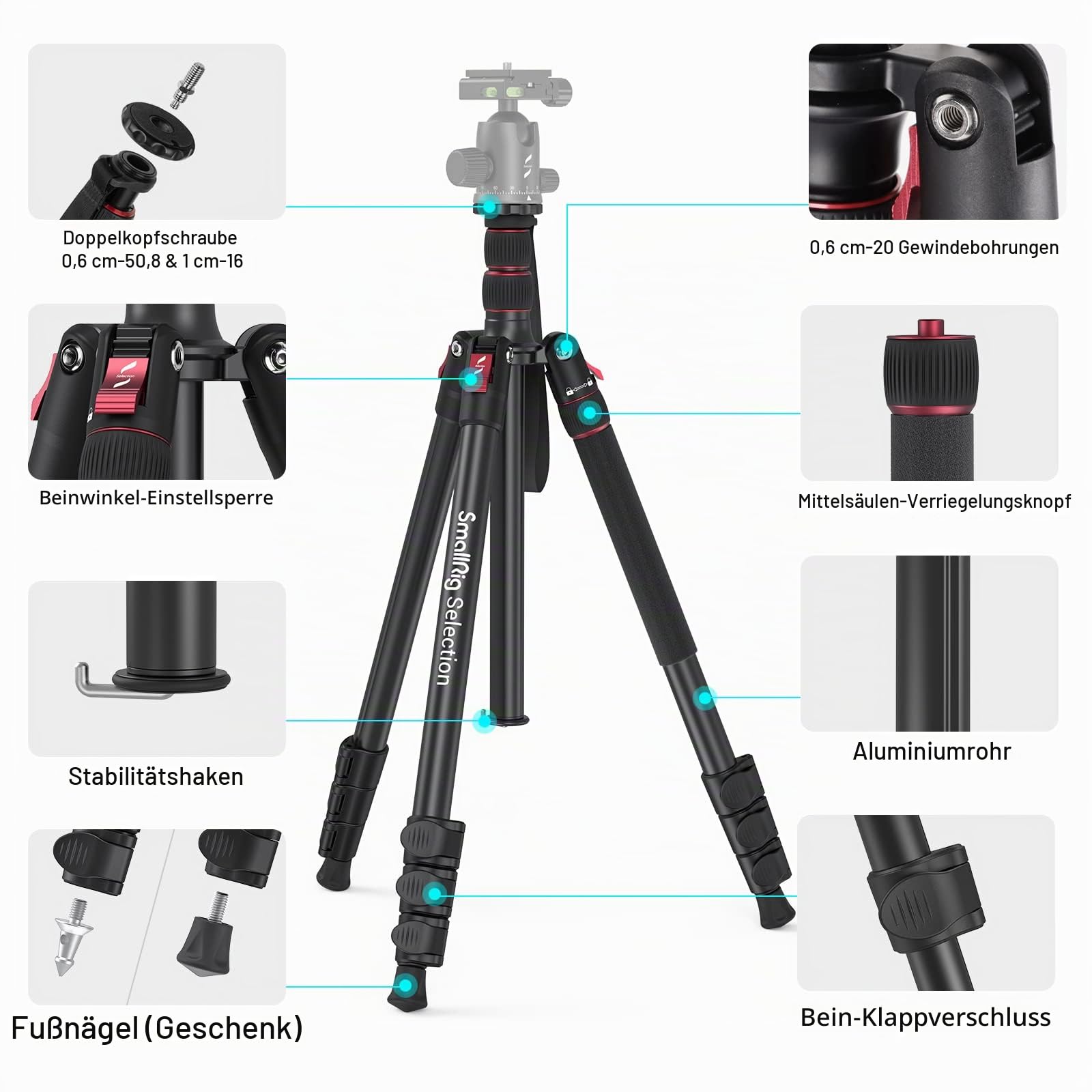 smallrig-3983-t10-68-zoll-aluminium-reisestativ-mit-einbeinstativ-funktion-15kg- image 2