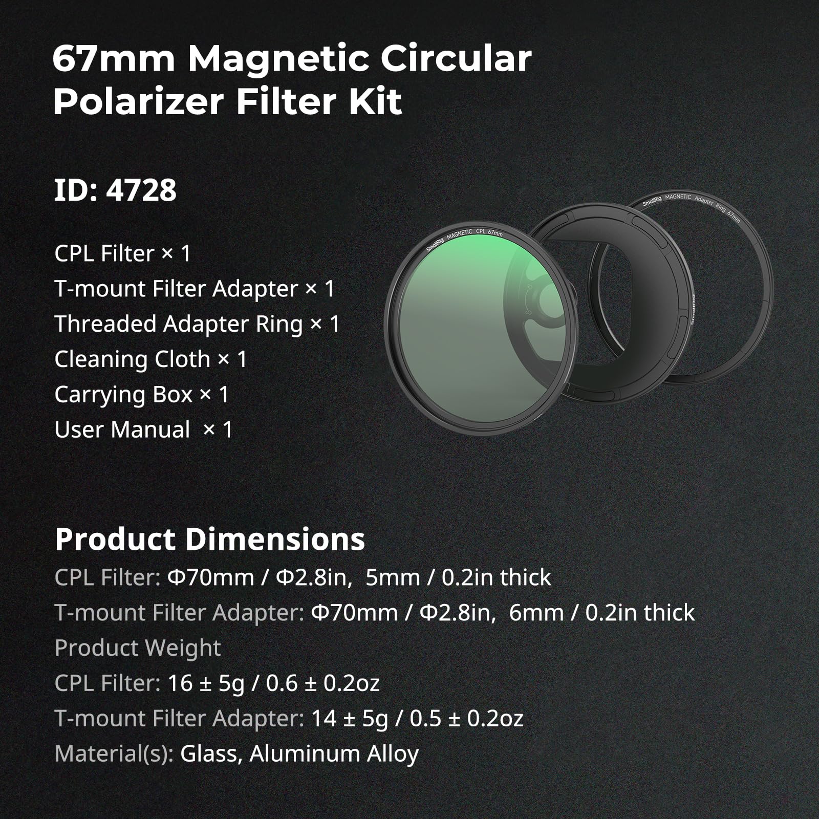 smallrig-4728-magnetischer-cpl-filter-67mm-mit-filterring-und-t-mount-adapter image 7