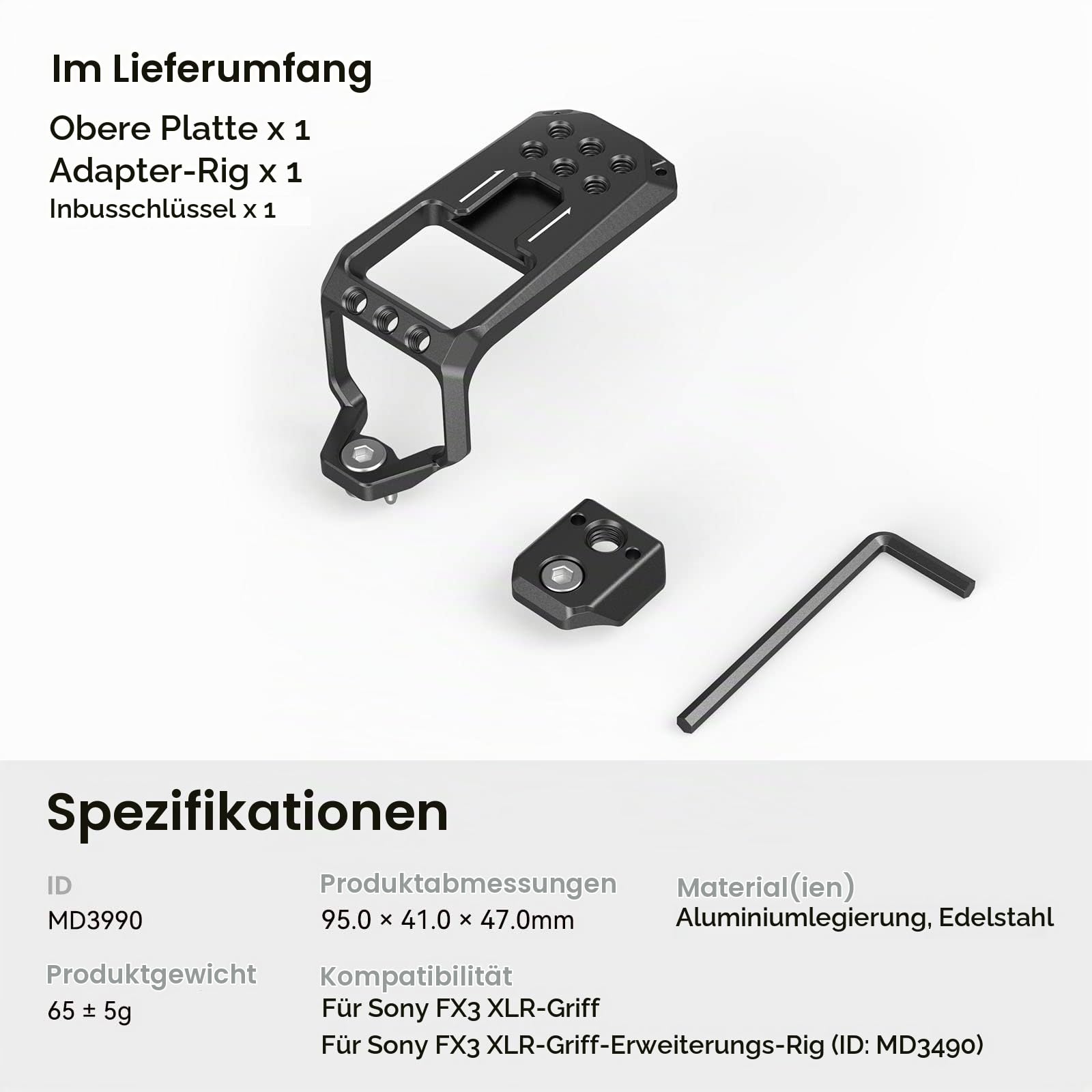 smallrig-md3990-xlr-griff-top-mount-platte-f-r-sony-fx3-fx30-aluminium image 5