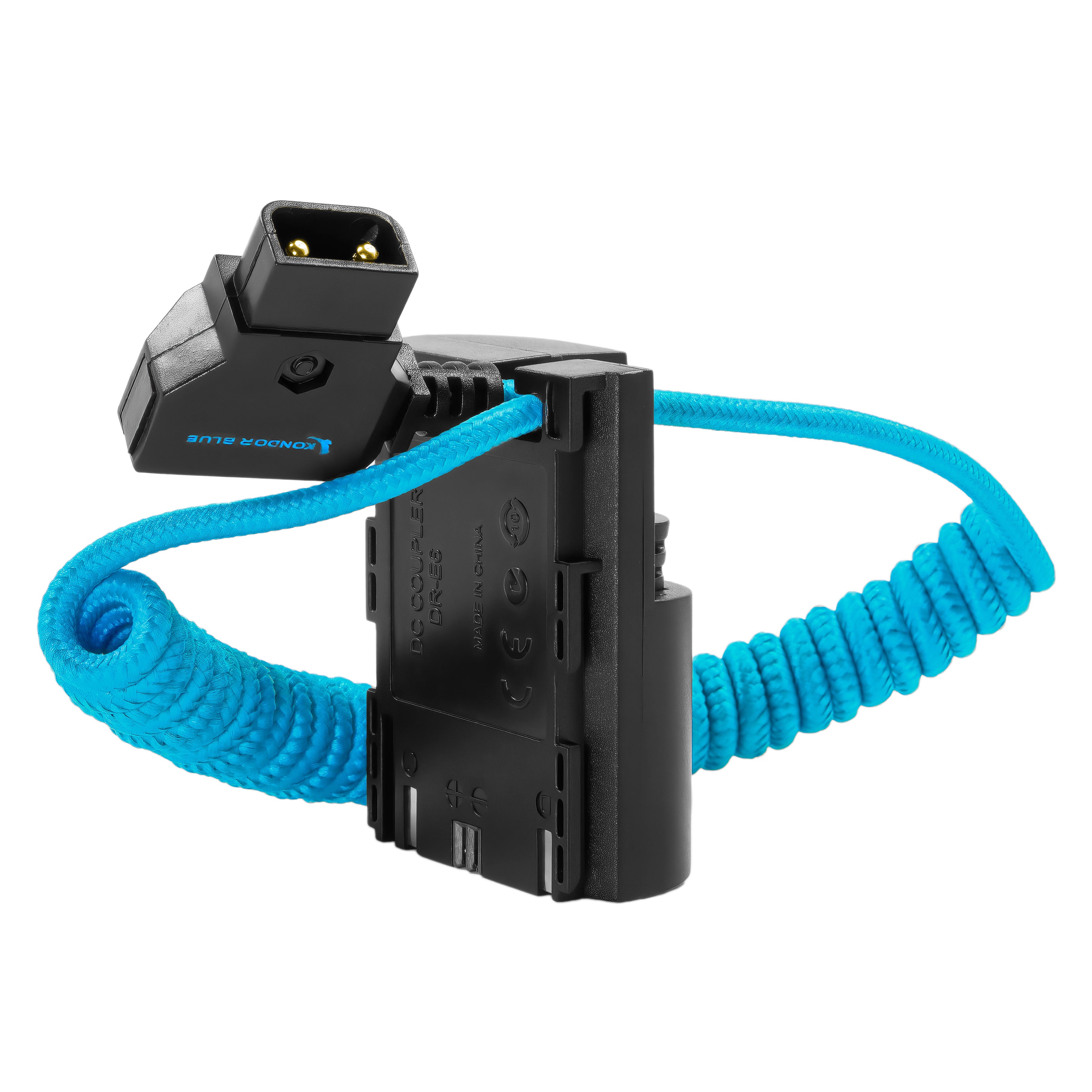 kondor-blue-d-tap-auf-canon-lp-e6-nh-dummy-batterie-kabel-spiral image 5