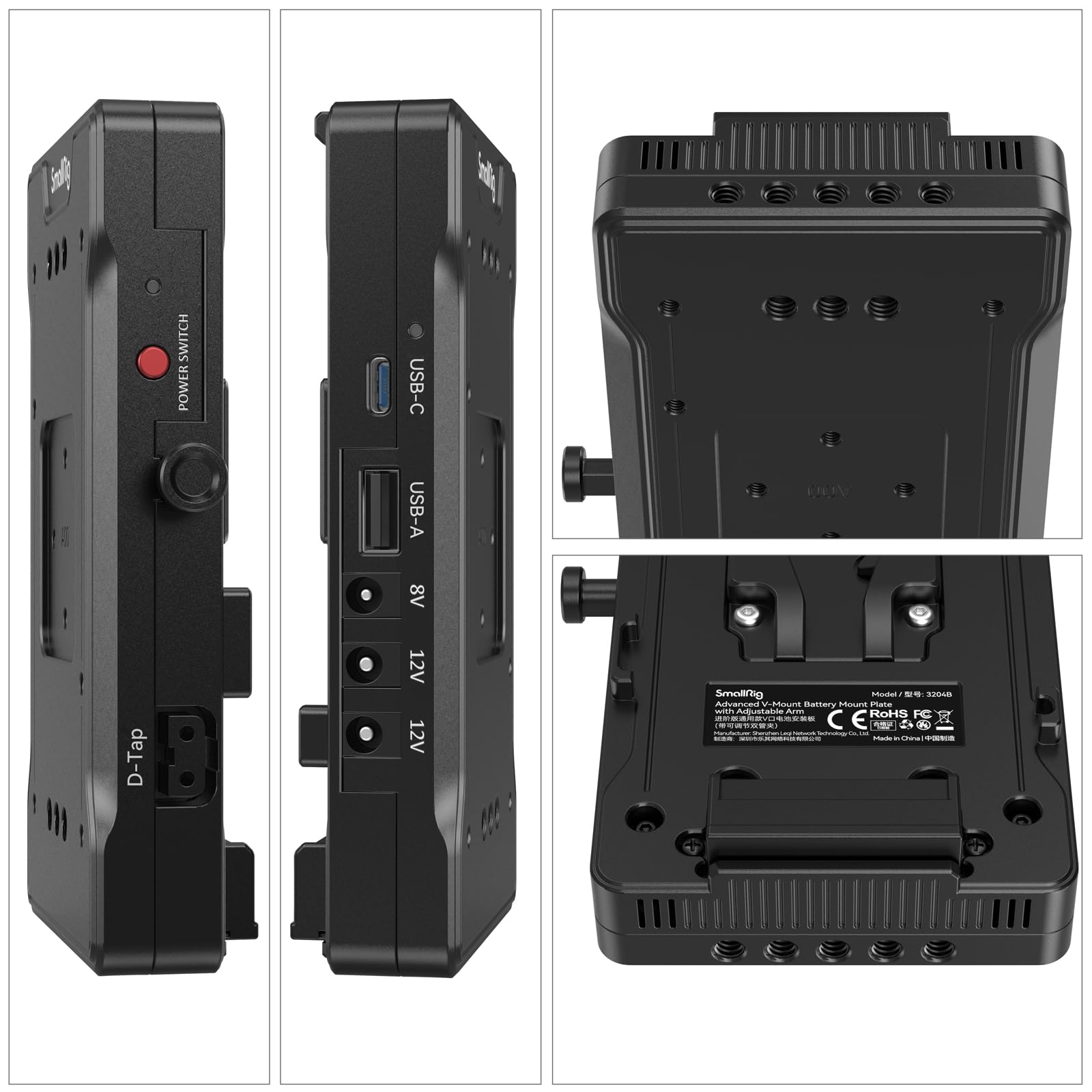 smallrig-3204b-v-mount-akkuplatte-mit-verstellbarem-arm-65w-pd-usb-c-und-d-tap image 8