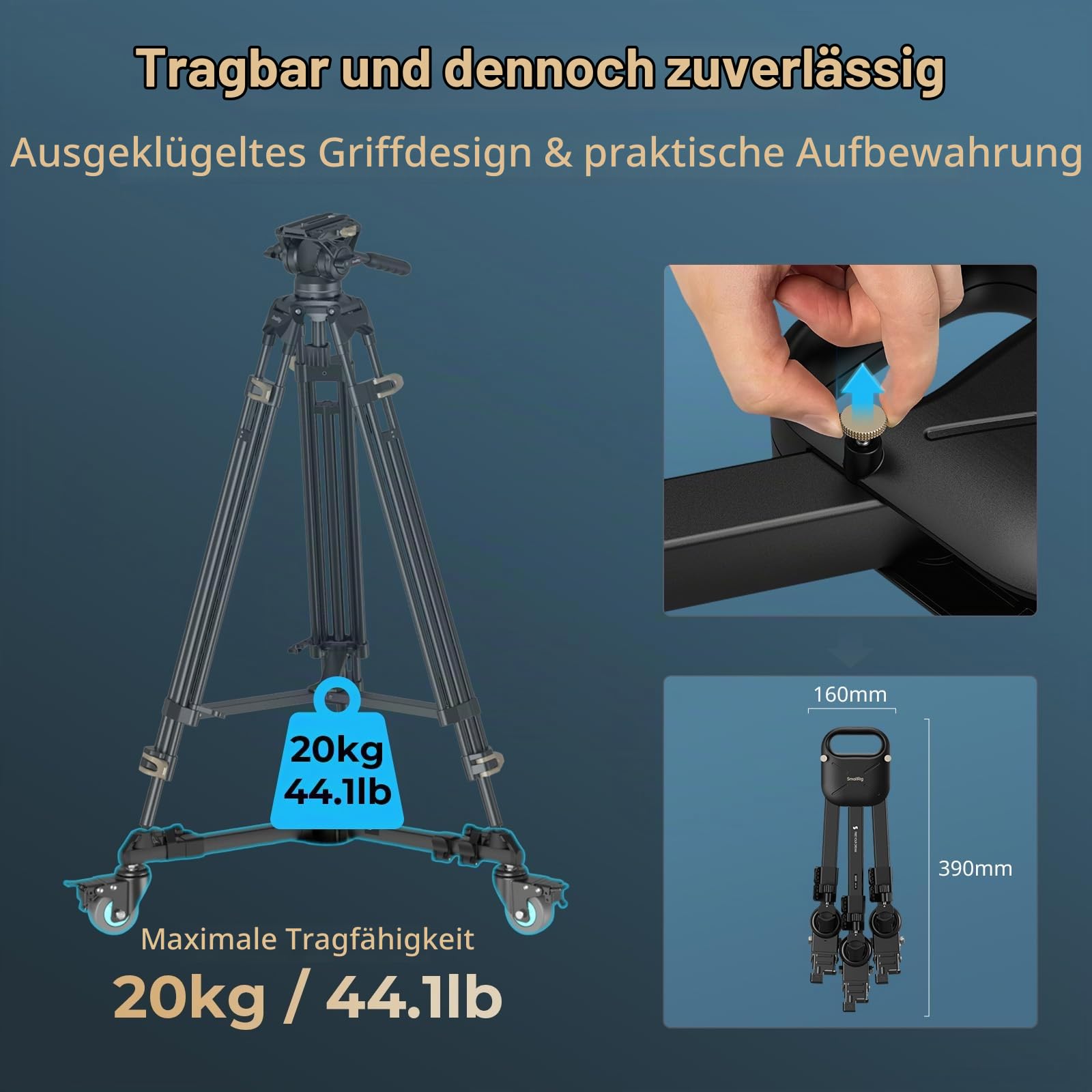 smallrig-5020b-quick-lock-stativ-dolly-heavy-duty-mit-3-gummir-dern-20-kg-tragkr image 3